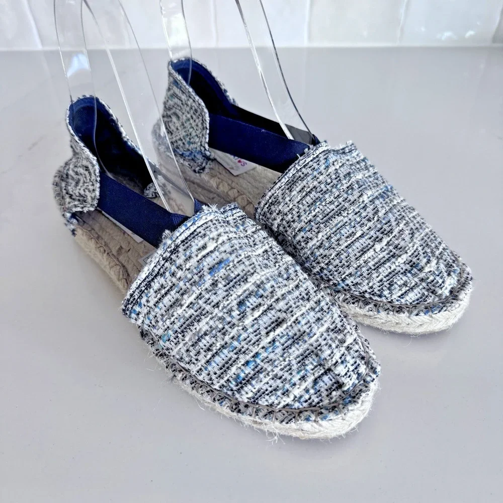 Arpagatus‎ Tweed Espadrille Flats Women Size 37 Blue White Jute Slip On Spain